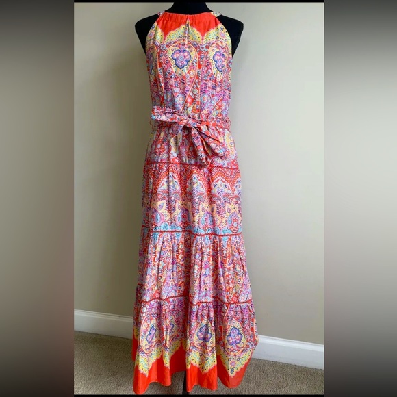 Talbots Dresses & Skirts - Talbots Tiered Halter Maxi Dress Medallion Belted Women’s Sz 2 Colorful Cotton